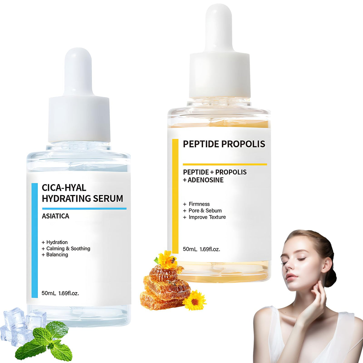 Viuvoiul 2pc serum bottles front show the hydration duo for all skin types.