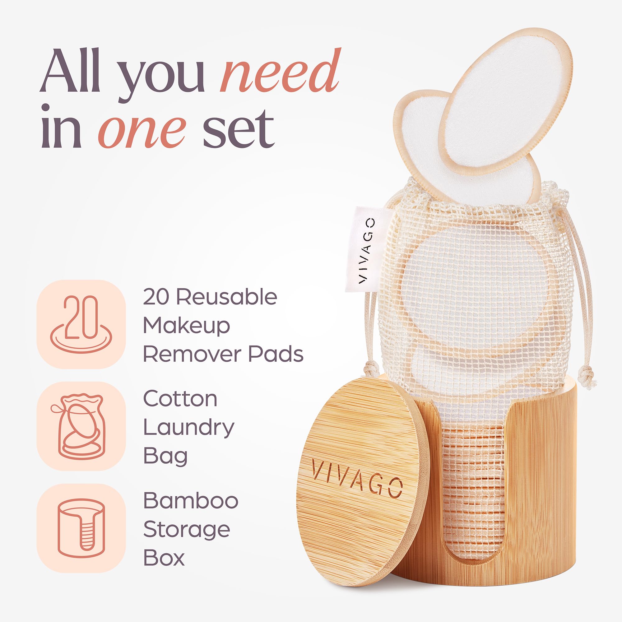 VIVAGO 8 cm face pads provide soft, skin-friendly cleansing daily.