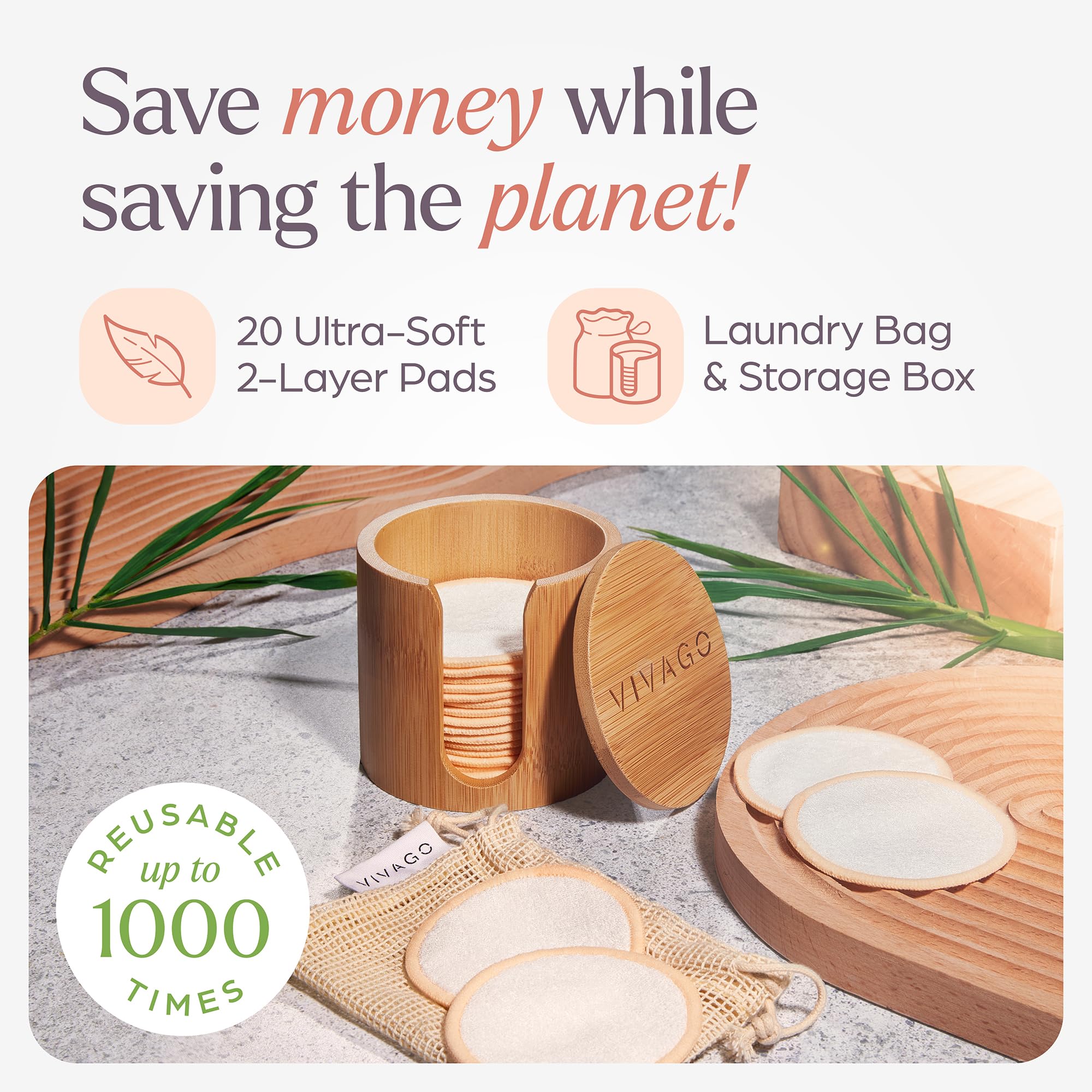 VIVAGO bamboo holder for pads keeps your skincare tools organized.
