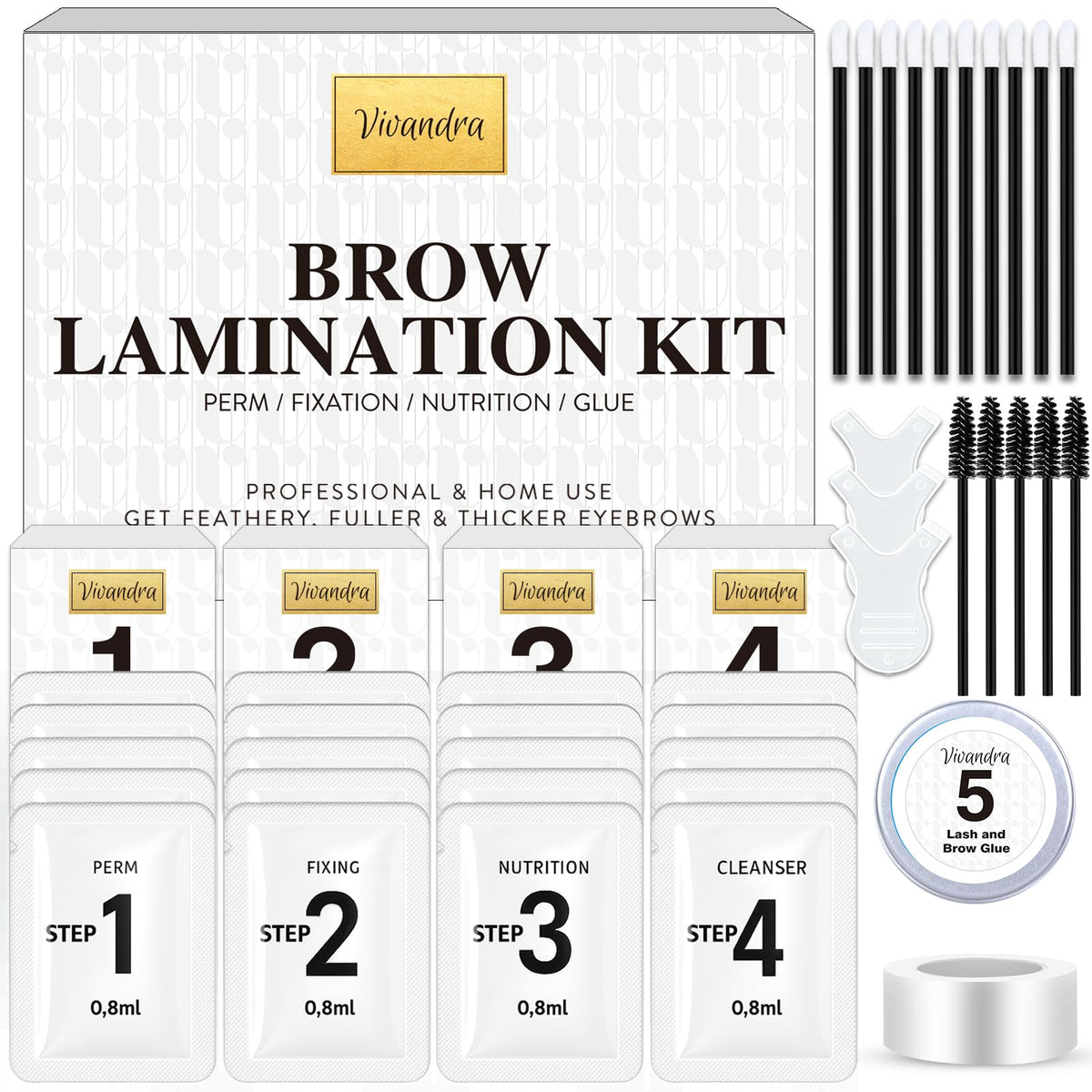 Vivandra Brow Lamination Kit sachets close-up, ensuring freshness for reliable at-home brow treatments.