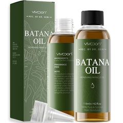 Vivccon Batana Oil bottle showing pure formula for scalp nourishment.