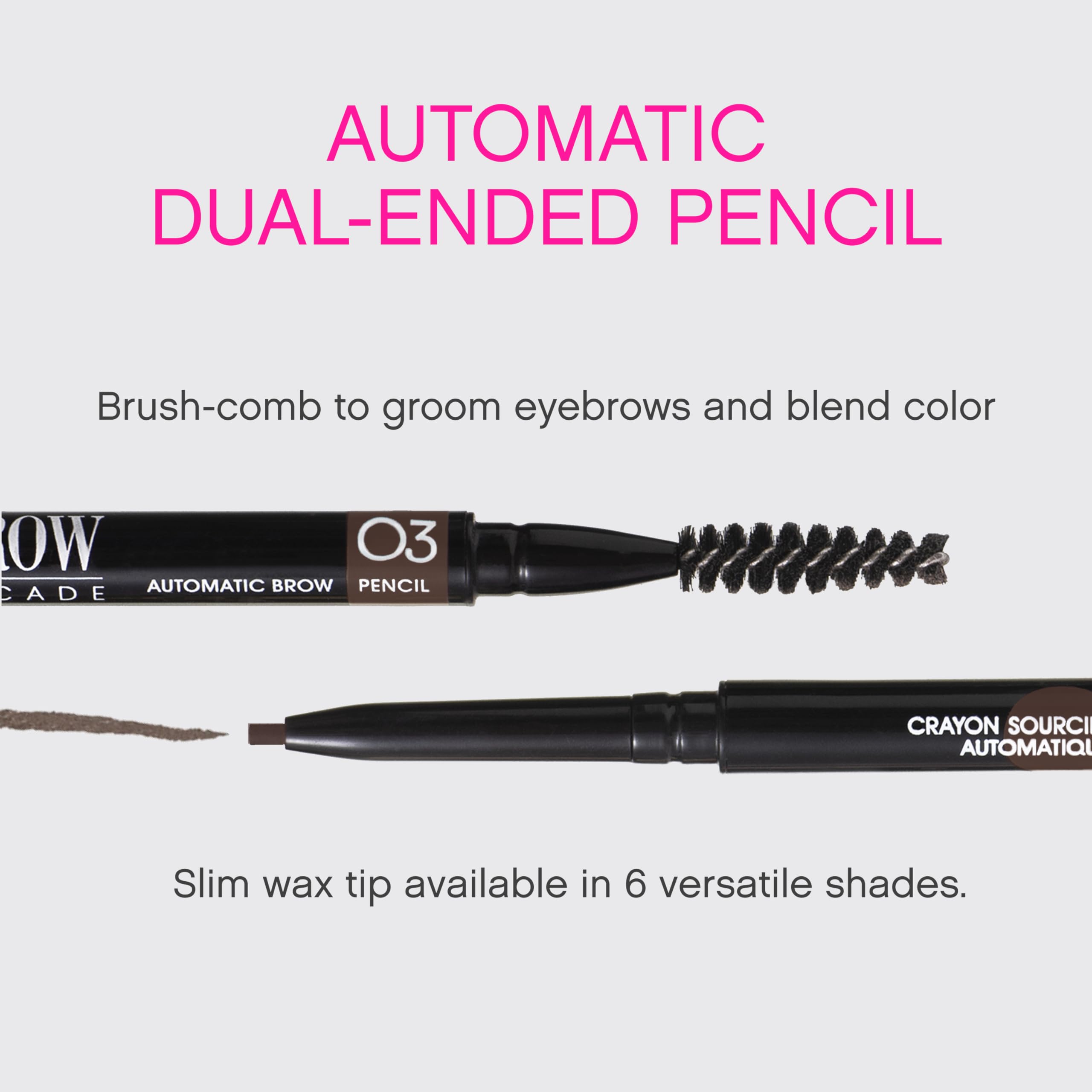 Close-up of Brow Arcade pencil in use for hair-like strokes and arches.