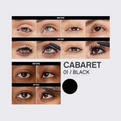 Vivienne Sabó Mascara Cabaret swatch in Blackest Black highlights rich color.