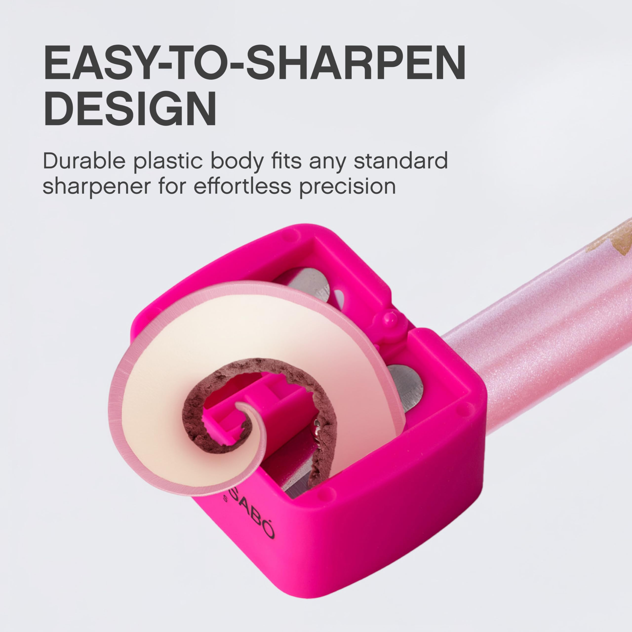 Vivienne Sabó packaging close-up shows easy sharpening with standard sharpeners