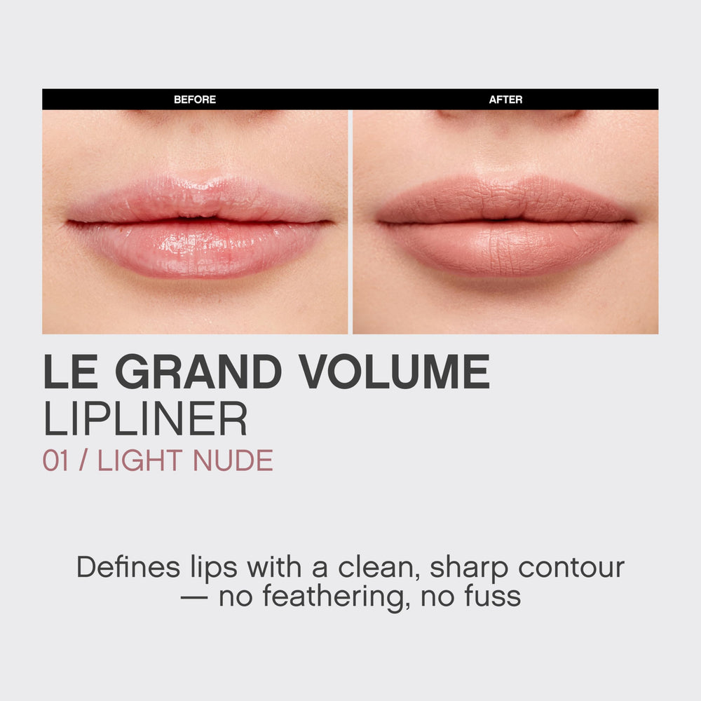 Close-up of precise contour using Le Grand Volume lipliner.