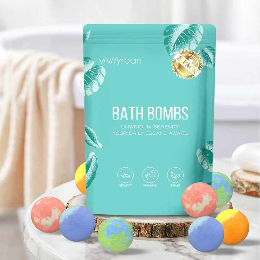Vivifyrean Eucalyptus and Mint bath bomb for stress relief during baths.