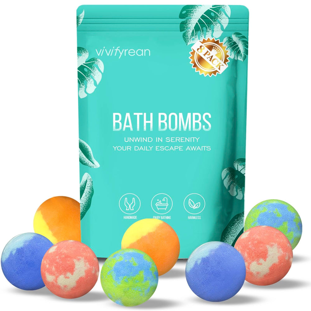 Vivifyrean Bath Bombs Gift Set with 8 colorful bombs for a luxurious bath.