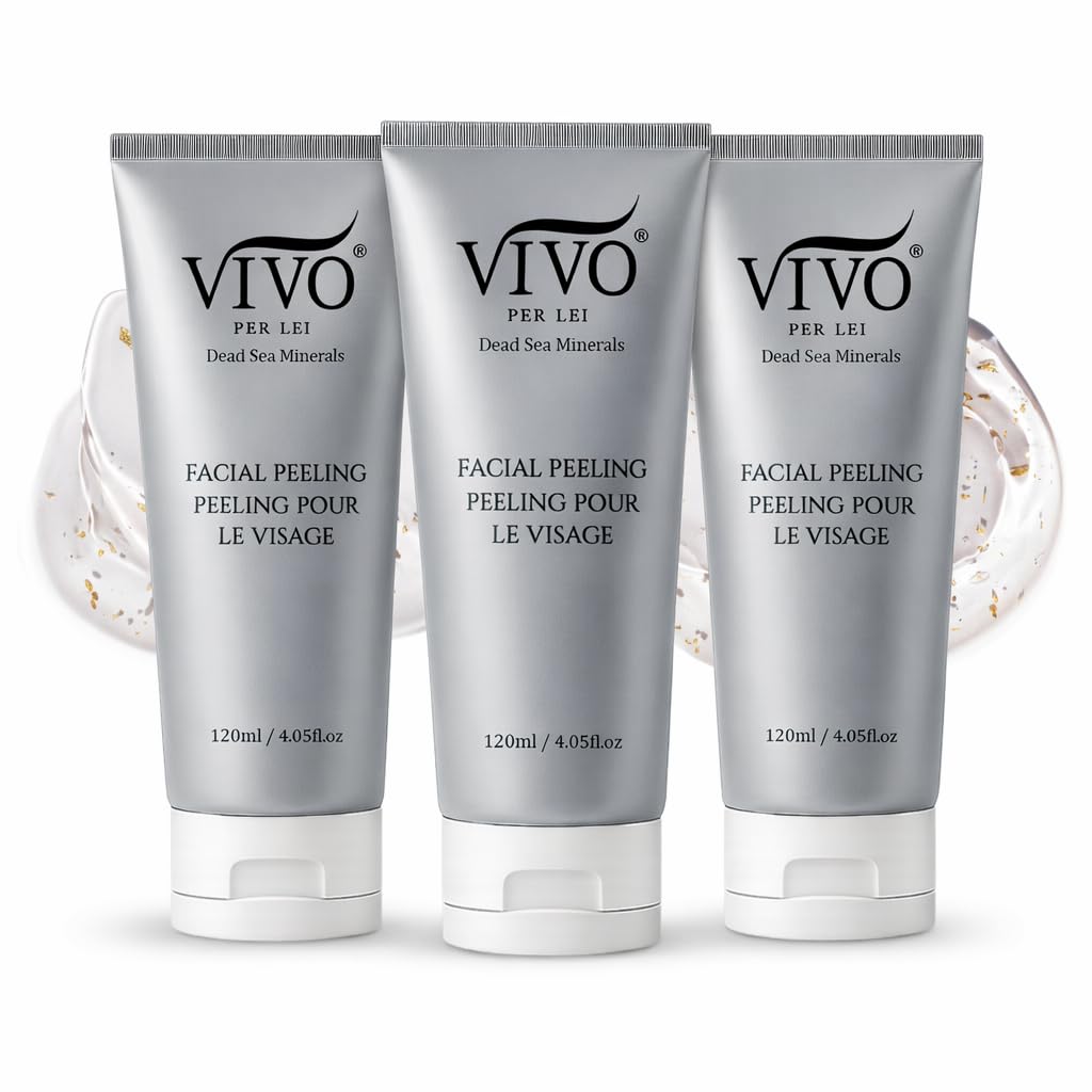Vivo Per Lei facial peeling gel being applied to dry skin for gentle exfoliation.
