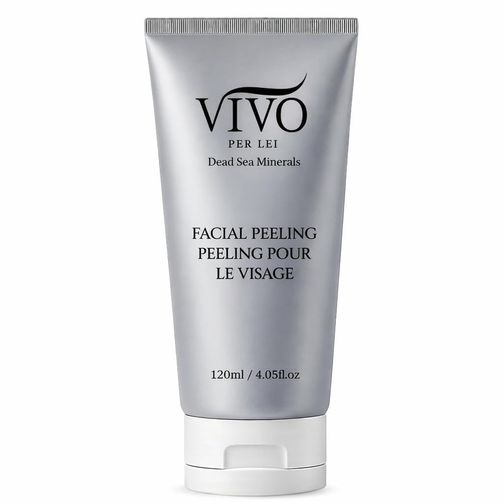 Vivo Per Lei facial peeling gel packaging highlights trusted exfoliation heritage for all skin types.
