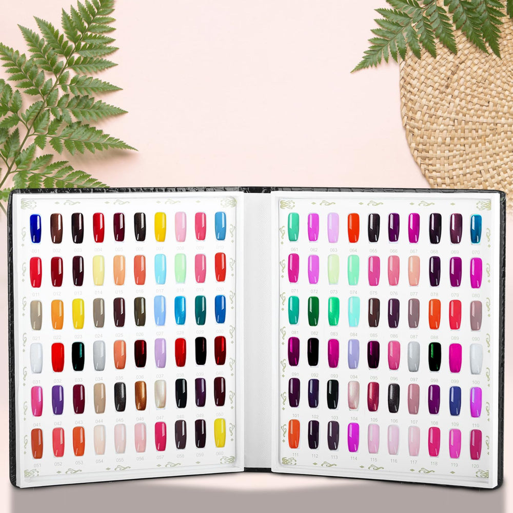 VNJAOI 120 Nail Color Chart Display Book open view in black, showcasing color slots