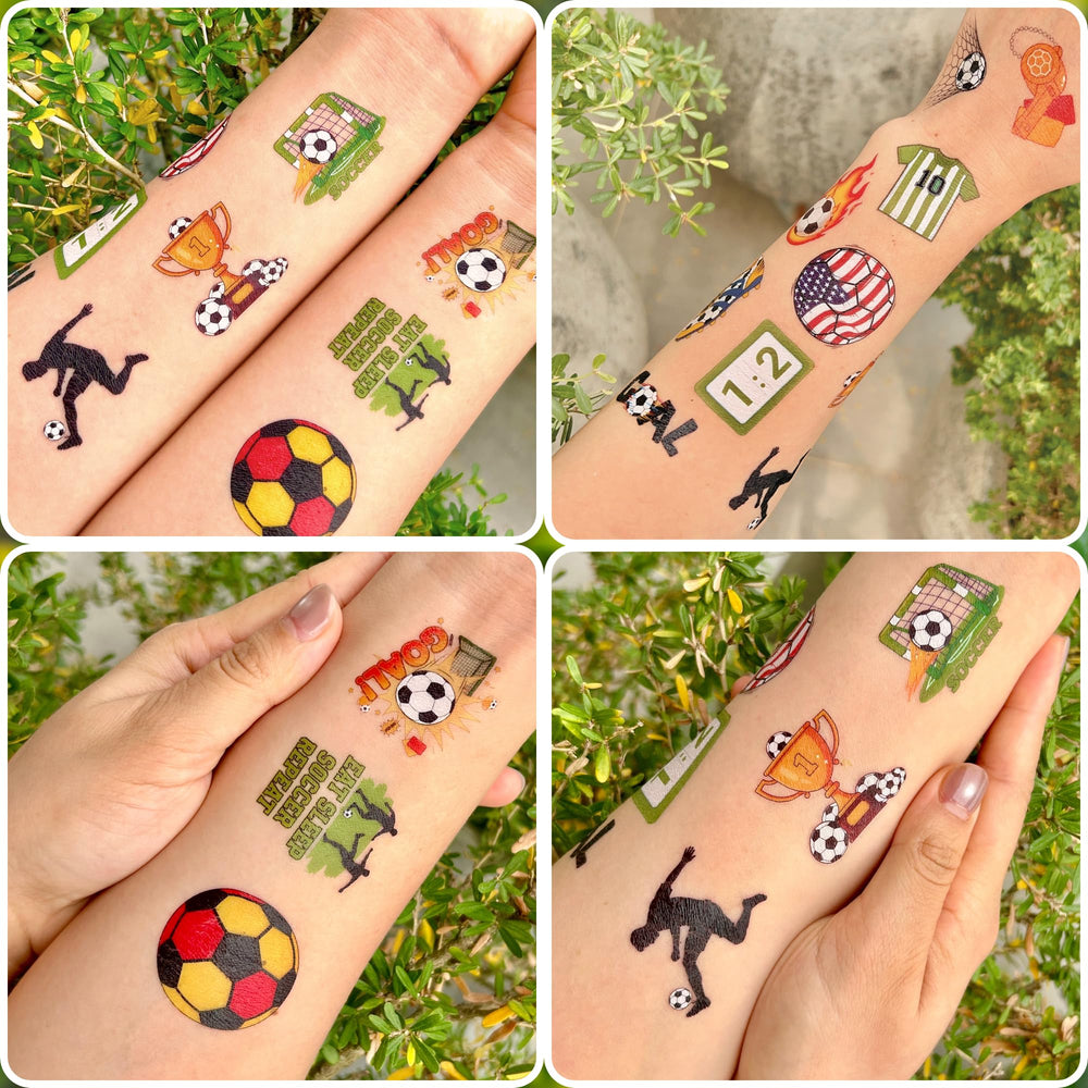 VNXCRAFTIES soccer tattoos ball imagery supports active play and crafts.