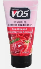 VO5 Nourishing Leave-in Conditioner bottle with Sun Ripened Strawberries & Cream for detangling.