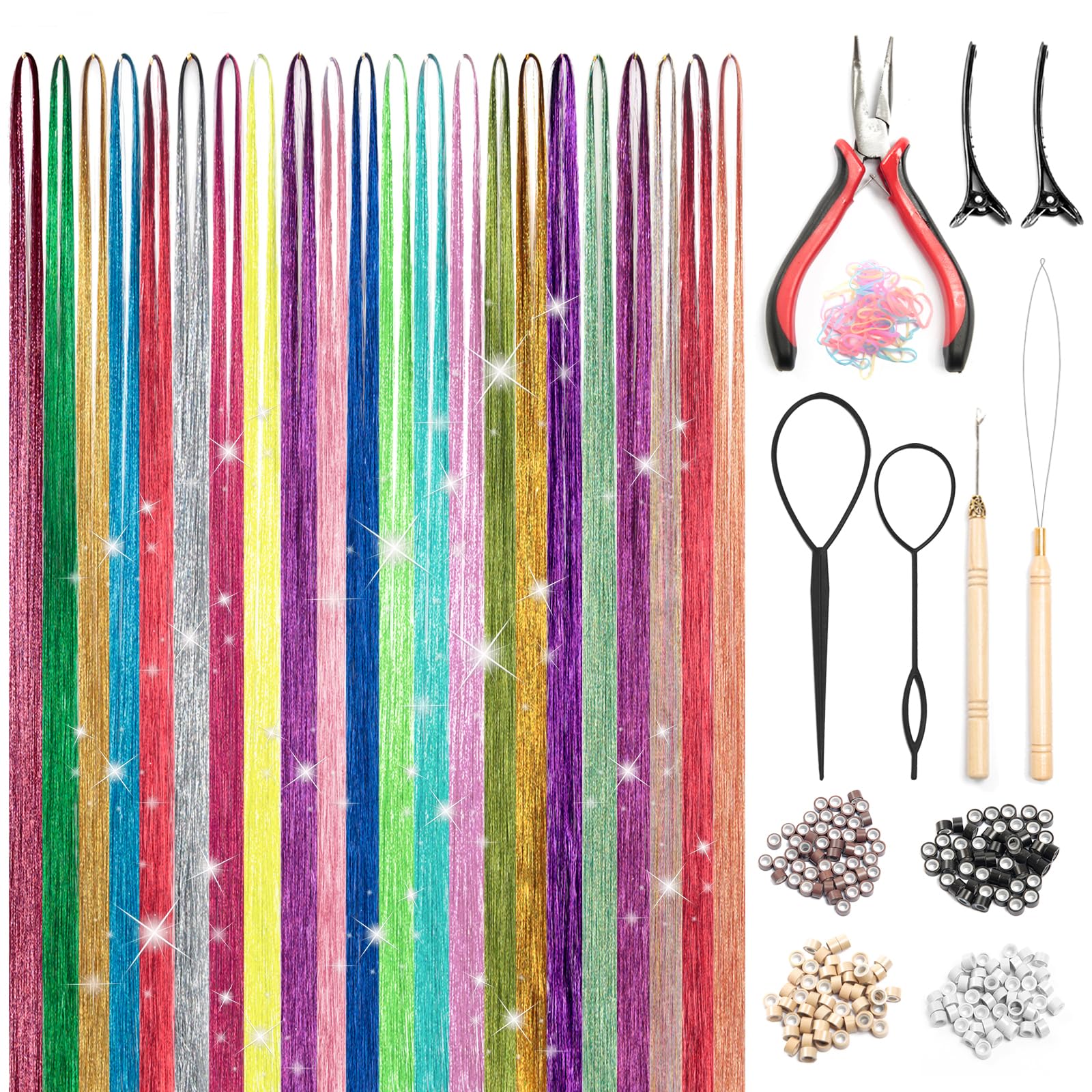 VOBJIKAZE Hair Tinsel Kit with 18 color shades for versatile party-ready looks