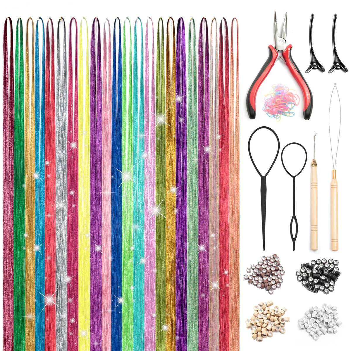 VOBJIKAZE Hair Tinsel Kit with 18 color shades for versatile party-ready looks