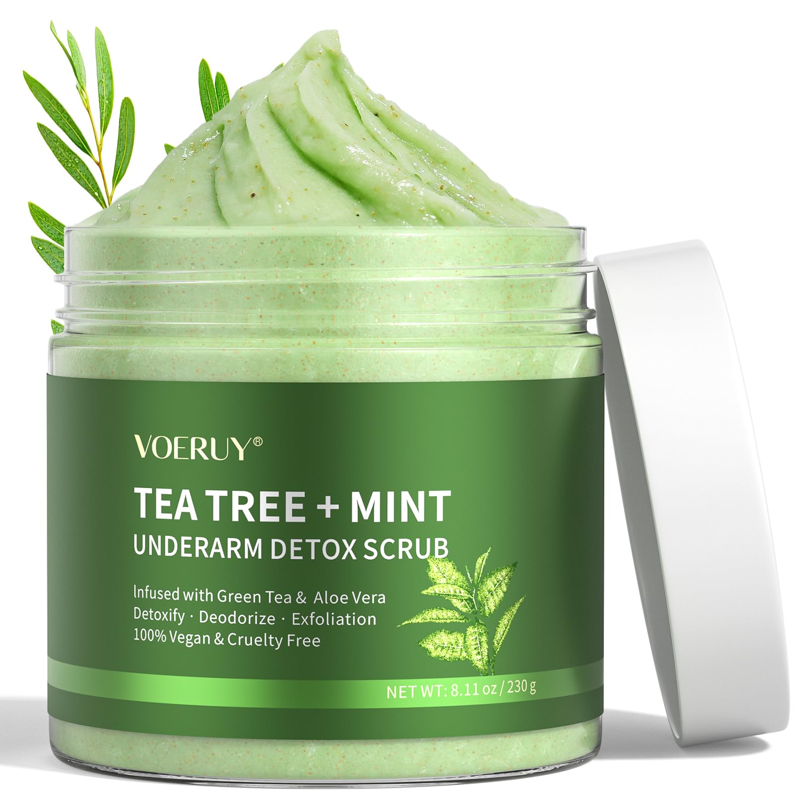 VOERUY Armpit Detox Scrub packaging with Tea Tree and Mint for a refreshing cleanse