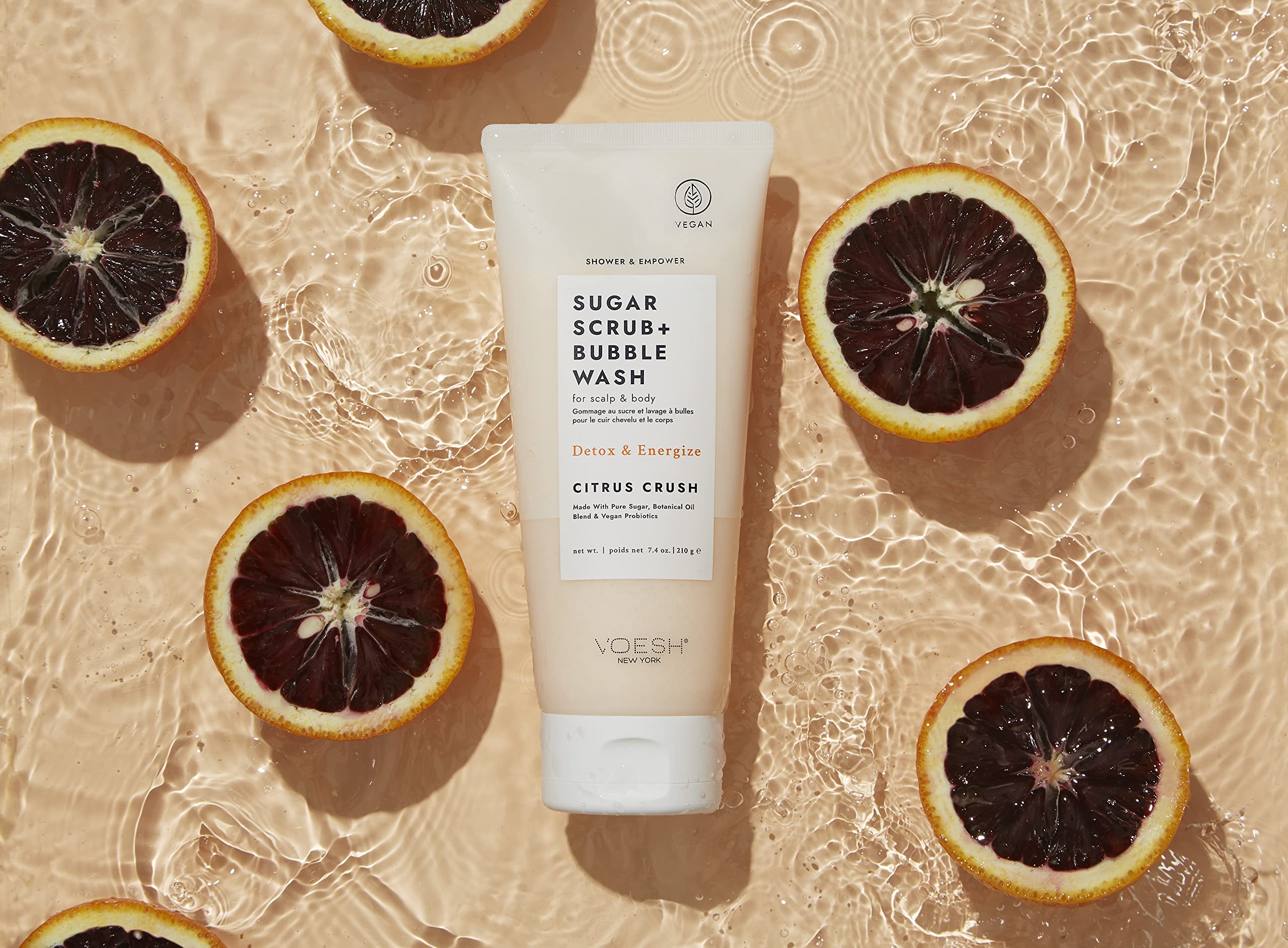 Shower setup featuring VOESH Citrus Crush for refreshing cleansing.