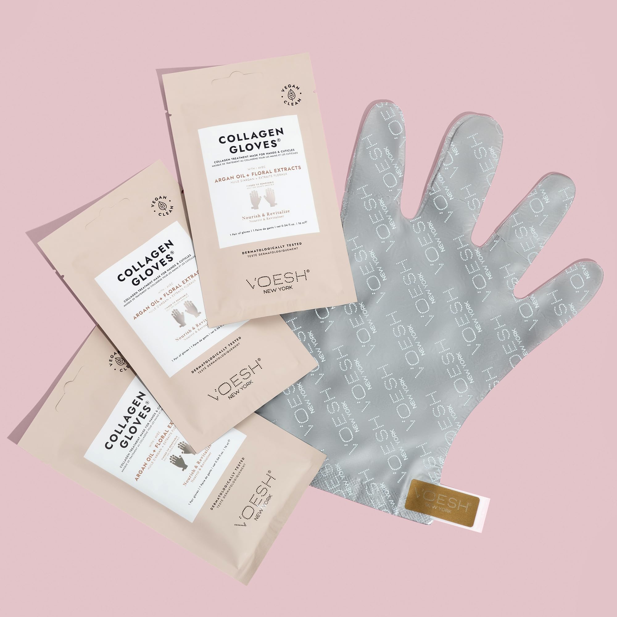 VOESH Collagen Gloves worn on clean hands for moisturized result