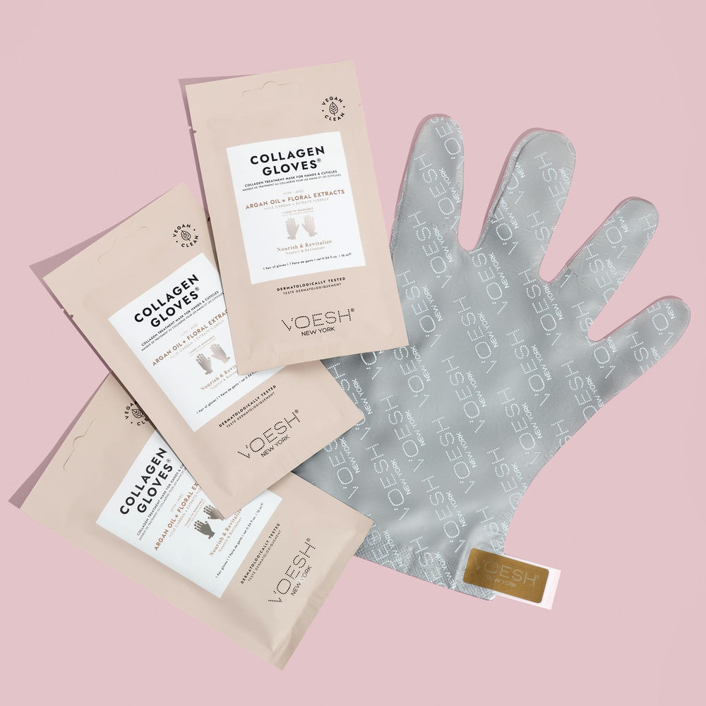 VOESH Collagen Gloves worn on clean hands for moisturized result
