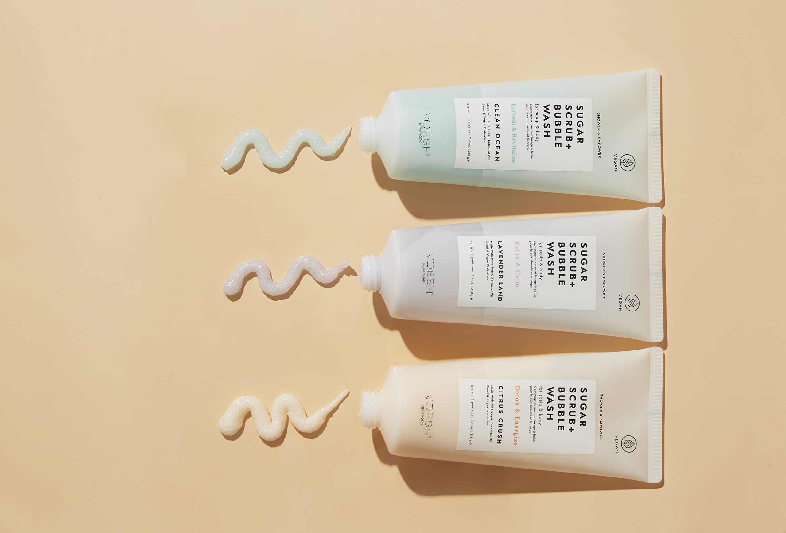 VOESH Citrus Crush being used on the scalp for cleansing and care.