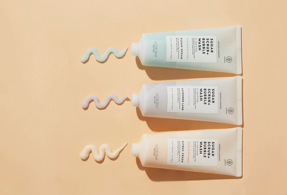 VOESH Citrus Crush being used on the scalp for cleansing and care.