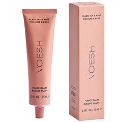 VOESH vegan hand balm Black Tea and Rosé packaging for on-the-go care.