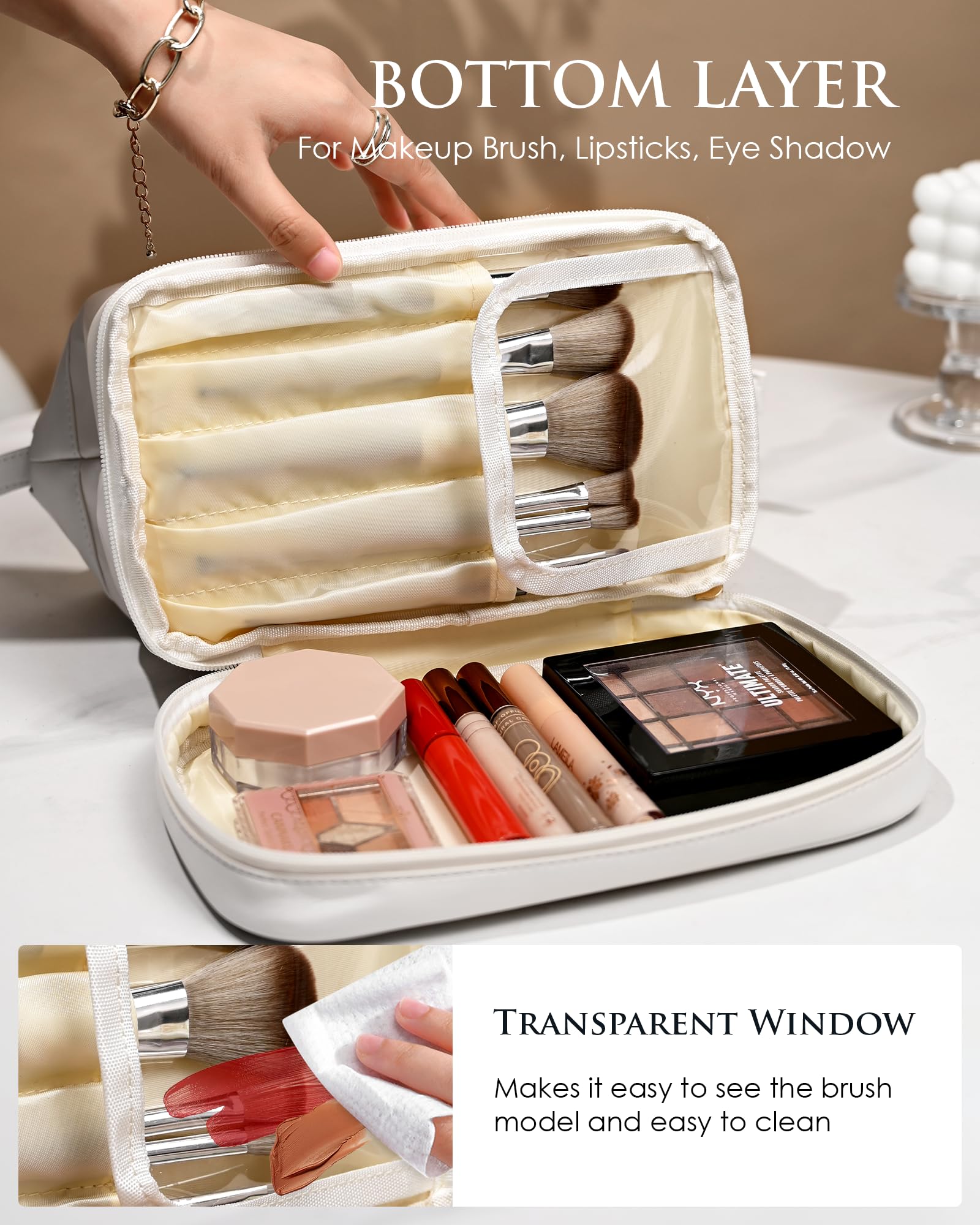 Vogewood makeup brush organizer keeps brushes secure and untangled.