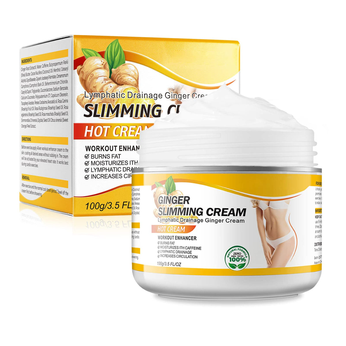 VOGSIG anti-cellulite ginger cream bottle showcasing natural ingredients for soothing skin.