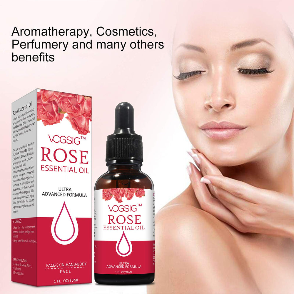 VOGSIG Rose Essential Oil ingredients panel with vitamins and nourishment