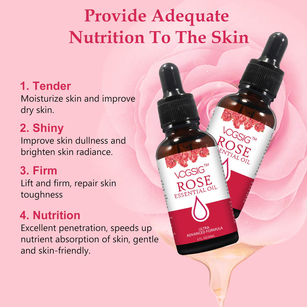 VOGSIG Rose Essential Oil skin application demonstrating hydrating, non greasy layering