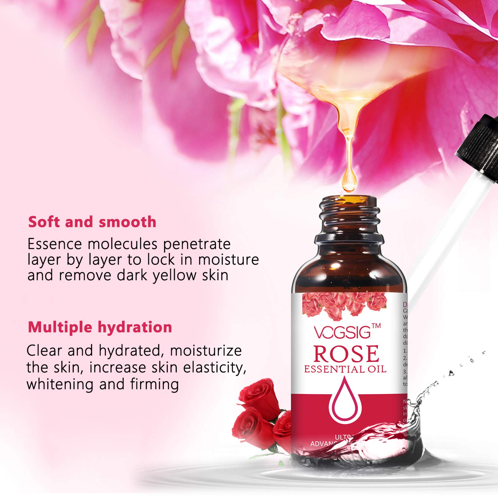 VOGSIG Rose Essential Oil texture closeup shows a smooth finish for massage