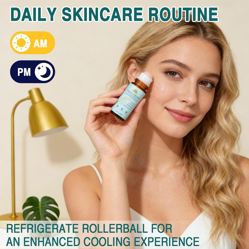 VOGUZY frankincense and castor oil roll-on on abdomen for targeted skin care