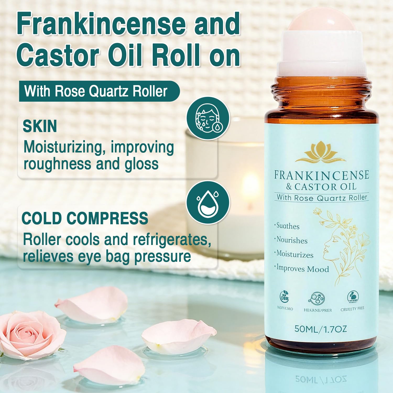 VOGUZY rose quartz roller close-up for precise facial and neck application