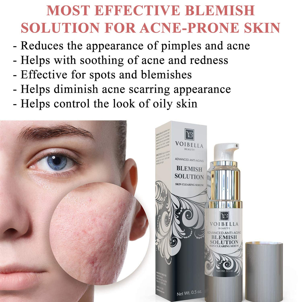 Voibella Beauty blemish spot serum packaging box highlights gentle acne care.