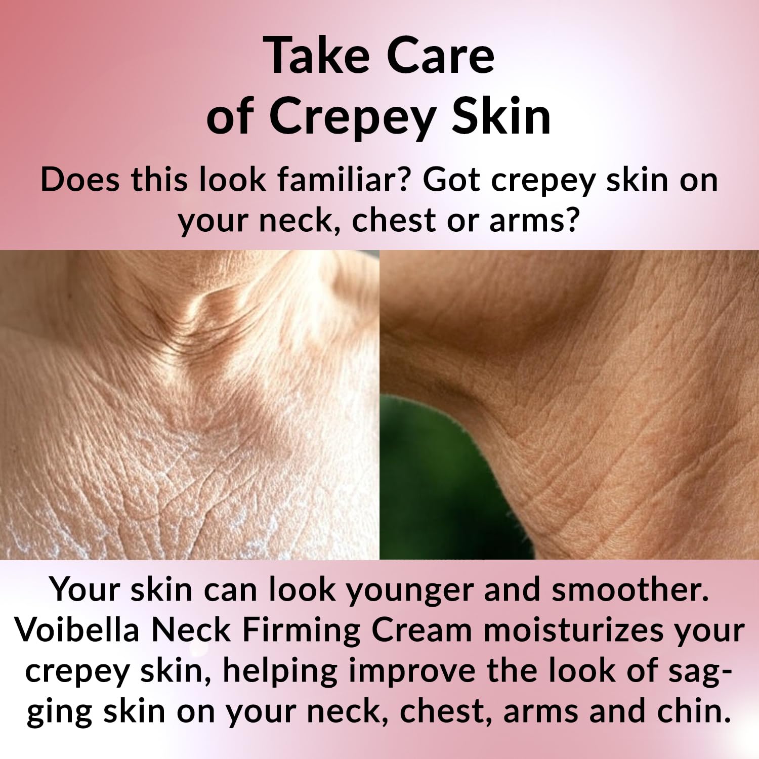VOIBELLA BEAUTY Decollete Tightening Cream close-up highlights tightened décolletage.