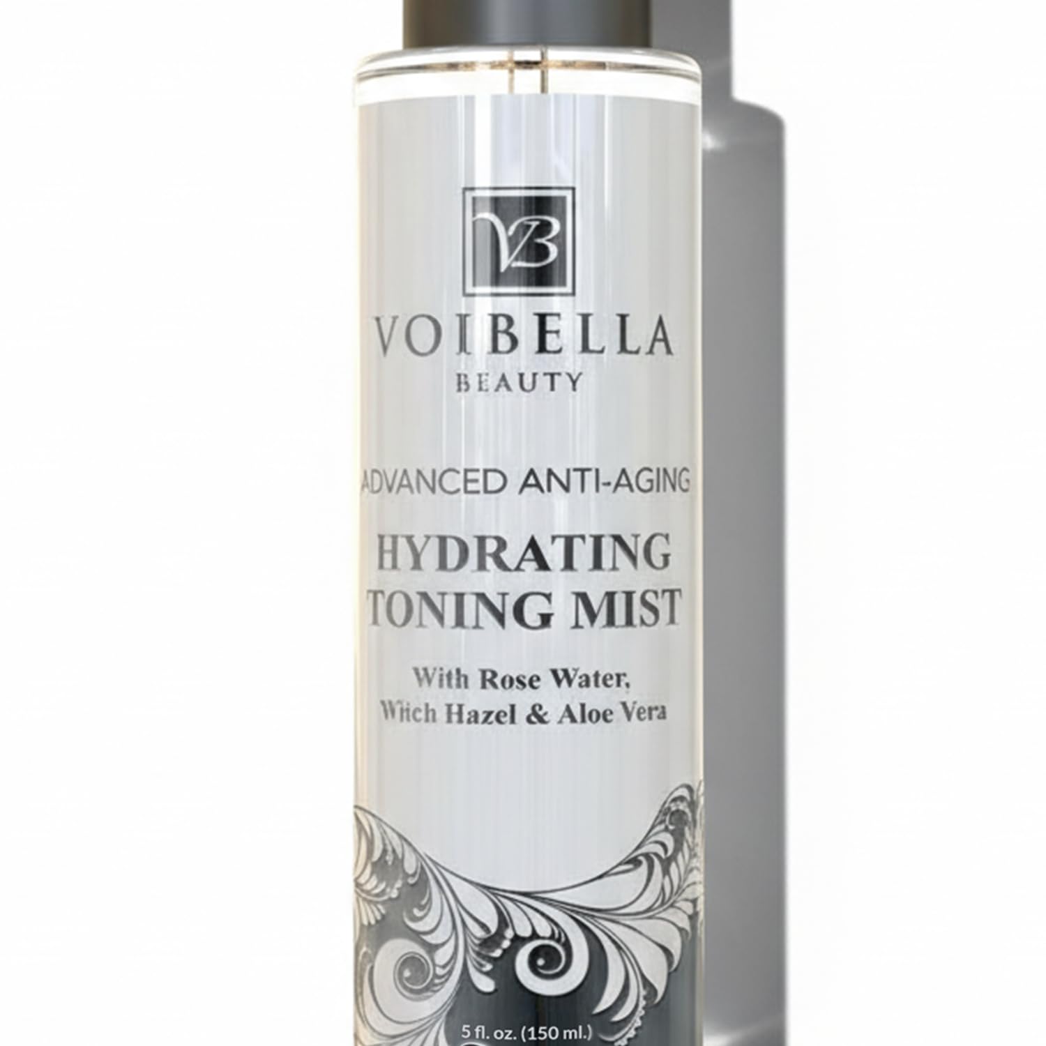 VOIBELLA BEAUTY toner bottle with rose water for refreshing hydration and balance.
