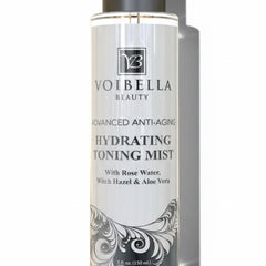 VOIBELLA BEAUTY toner bottle with rose water for refreshing hydration and balance.