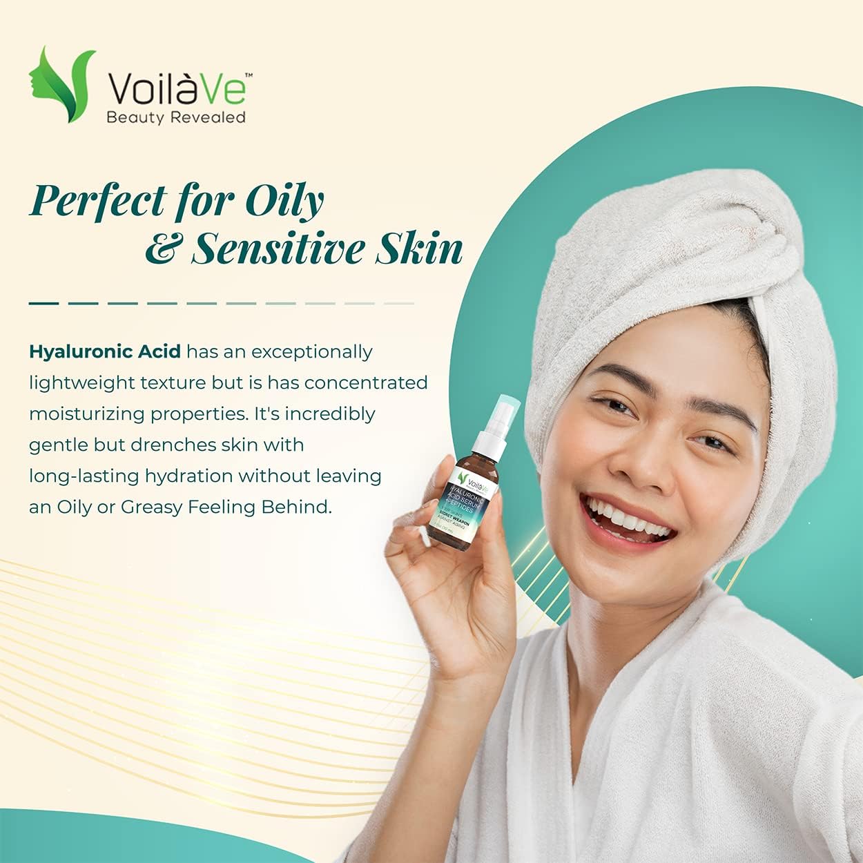 VoilaVe Hyaluronic Acid Serum dropper releasing a precise dose for quick absorption.