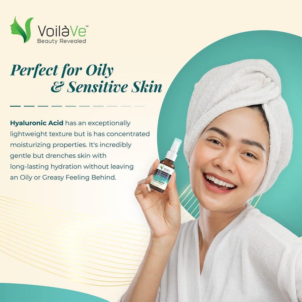 VoilaVe Hyaluronic Acid Serum dropper releasing a precise dose for quick absorption.