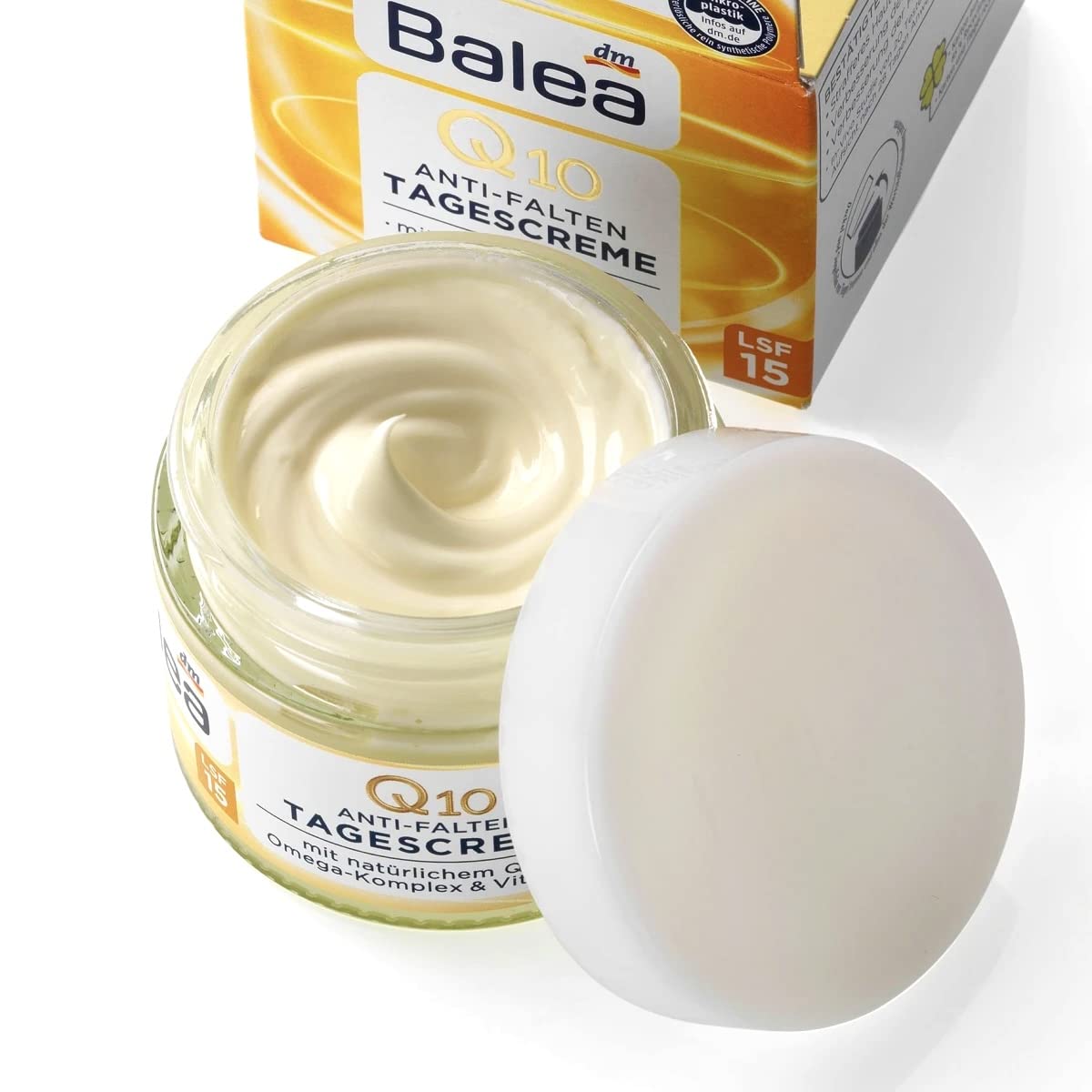 Volans Balea Q10 packaging shot showcasing vegan formula and microplastics-free claim.