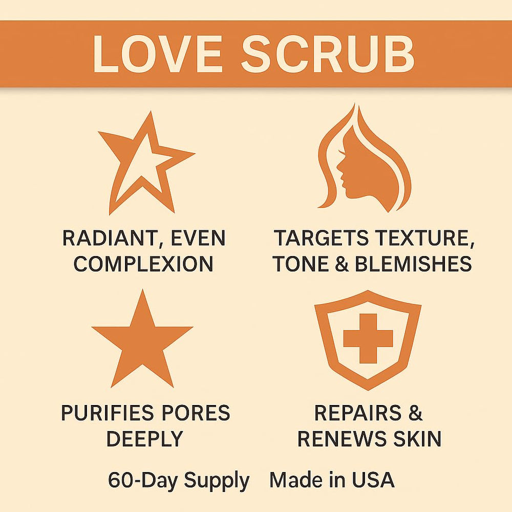 Volim Love Scrub deep-clean pores close-up suggests thorough cleansing.