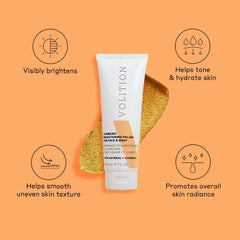 Volition Turmeric Brightening Polish applying on wet skin for gentle exfoliation.