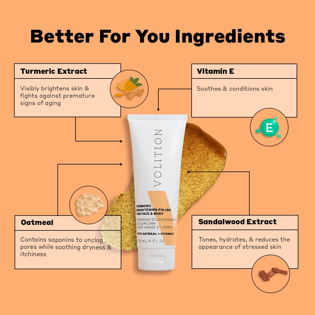 Volition Turmeric Brightening Polish creamy texture close-up for smoothing skin.