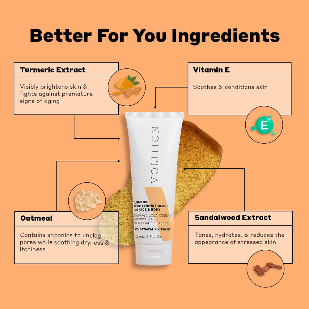Volition Turmeric Brightening Polish creamy texture close-up for smoothing skin.