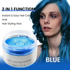 Volluck blue hair color wax applying to hair to show texture and style options
