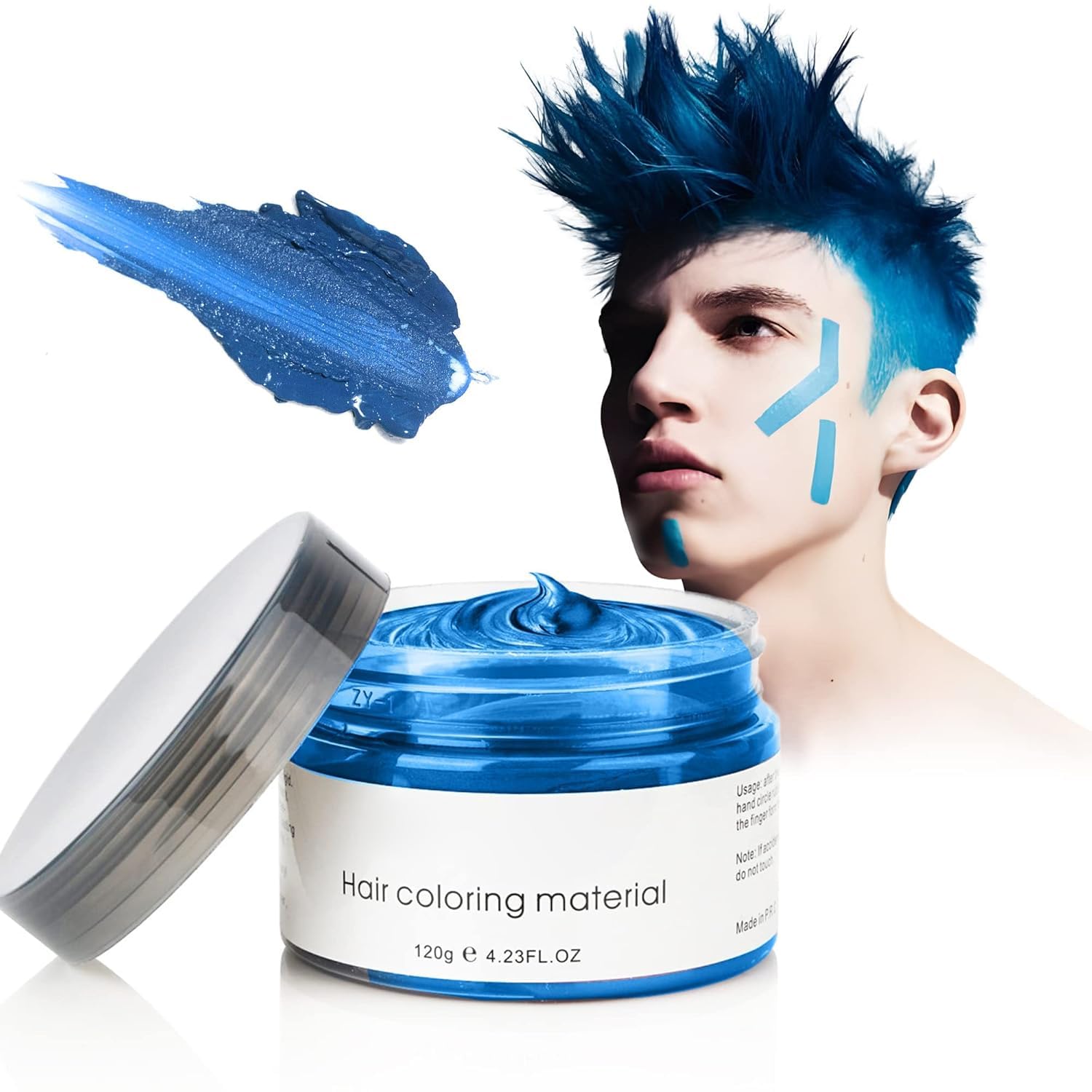 VOLLUCK Blue Hair Color Wax Jar closeup showing vibrant temporary color