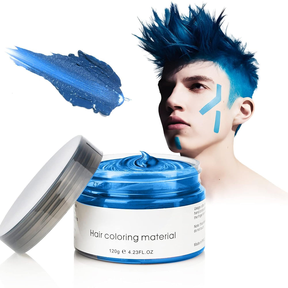 VOLLUCK Blue Hair Color Wax Jar closeup showing vibrant temporary color