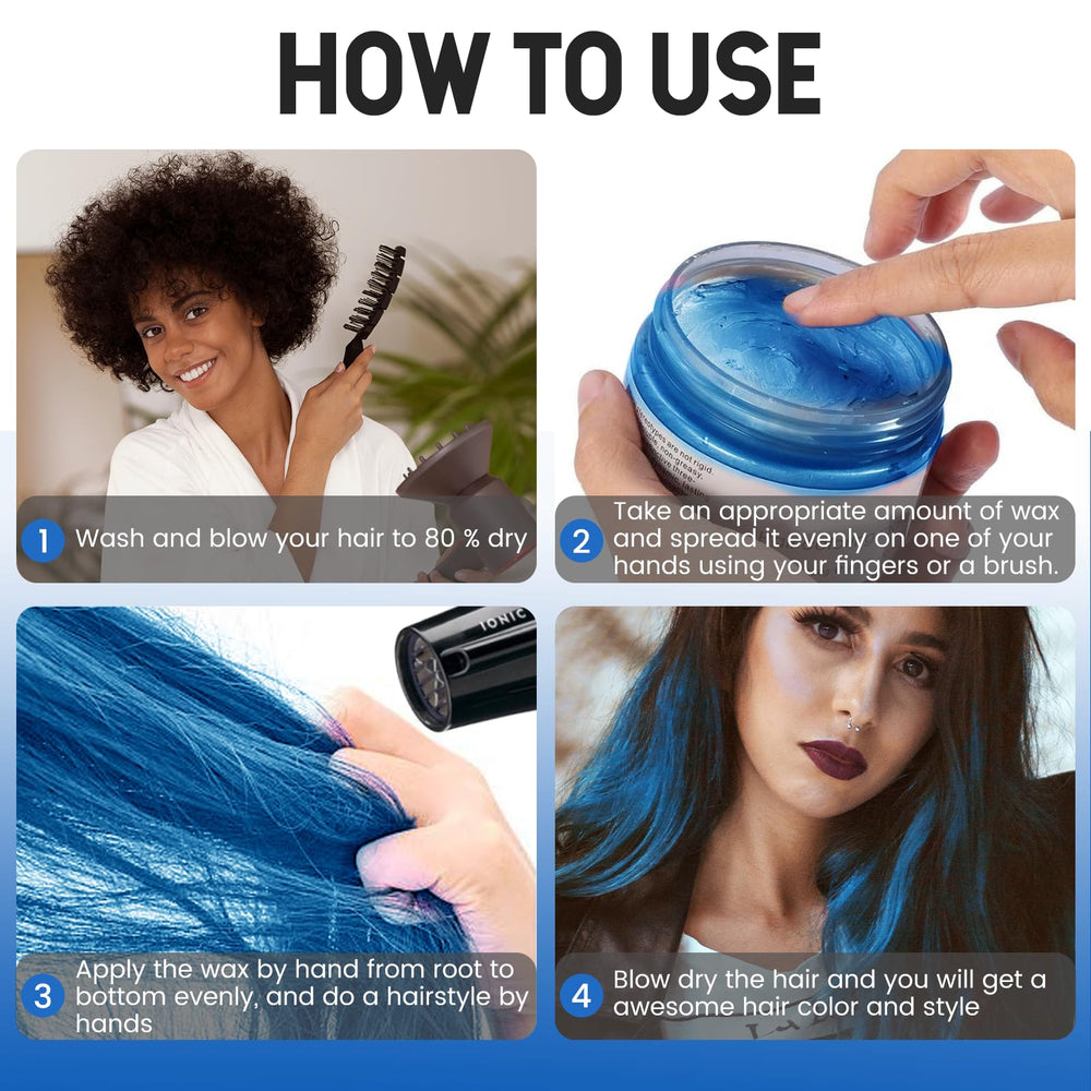 VOLLUCK blue hair color wax party ready look on model