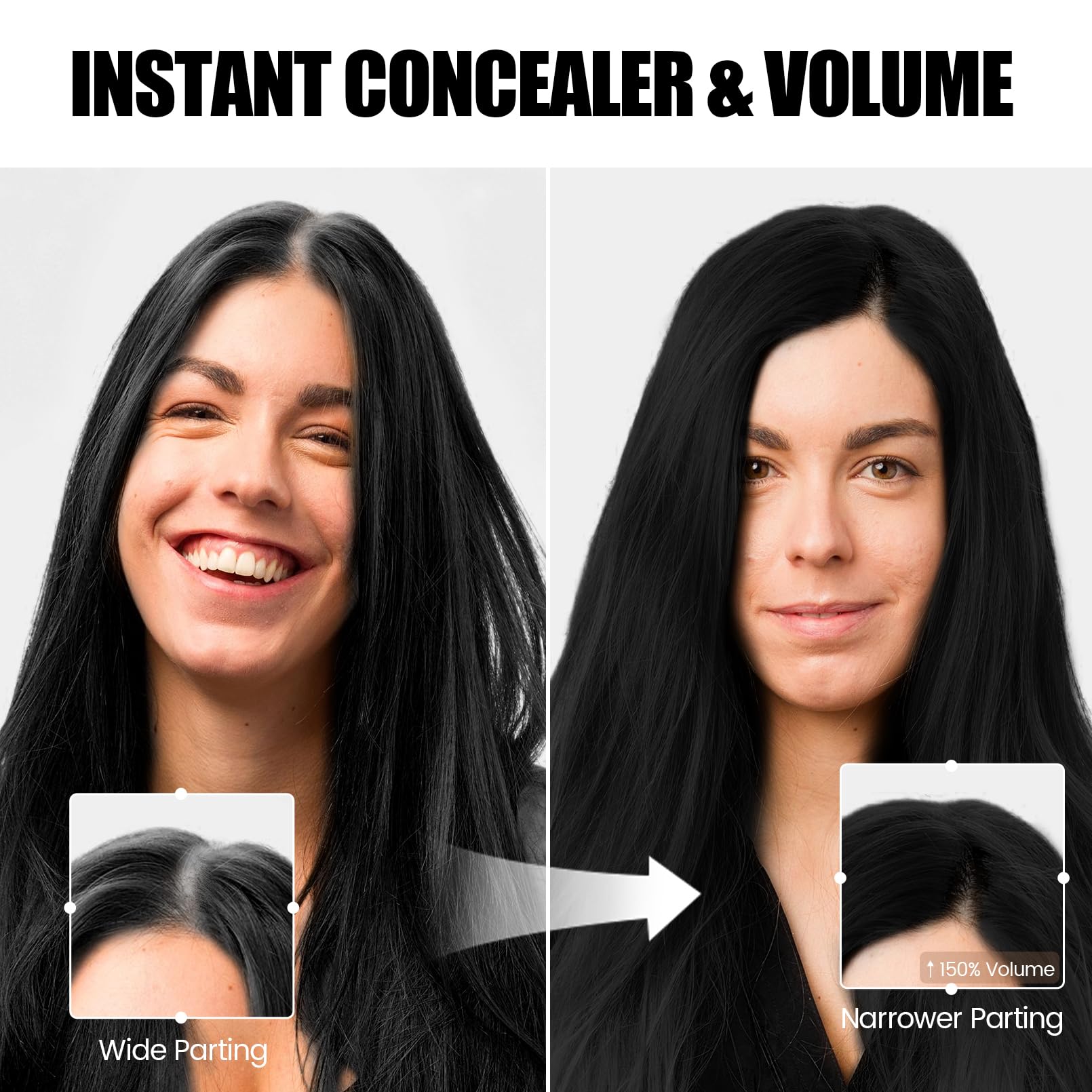 VOLLUCK fiber powder close-up highlights seamless blend with existing hair.