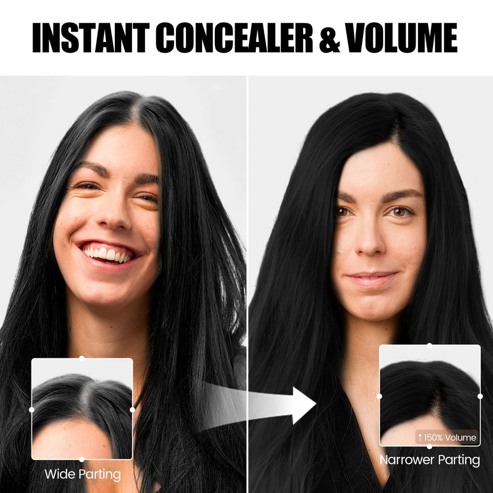 VOLLUCK fiber powder close-up highlights seamless blend with existing hair.