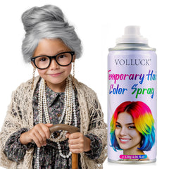 VOLLUCK gray hair spray color bottle close-up with vibrant temporary tint